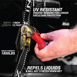 Jetski Ratchet Strap Tie Down Strap - Made in NZ - 1" x 12"’ Heavy Duty Endless Tiedown with PVC Hooks - for Jetskis, Seadoo, Waverunner & PWCs - 1,800lbs Break Strength - 1 Strap (Black)