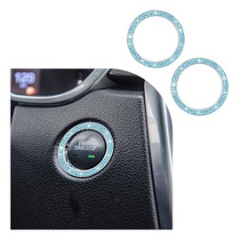 Dickno Dickno Bling Crystal Double Rhinestone Car Engine Start Stop Decoration Ring, Push Start Button Bling Ignition Ring Sticker, Sparkling Car Interior Accessories for Women (Lake Blue, 2 PCS)