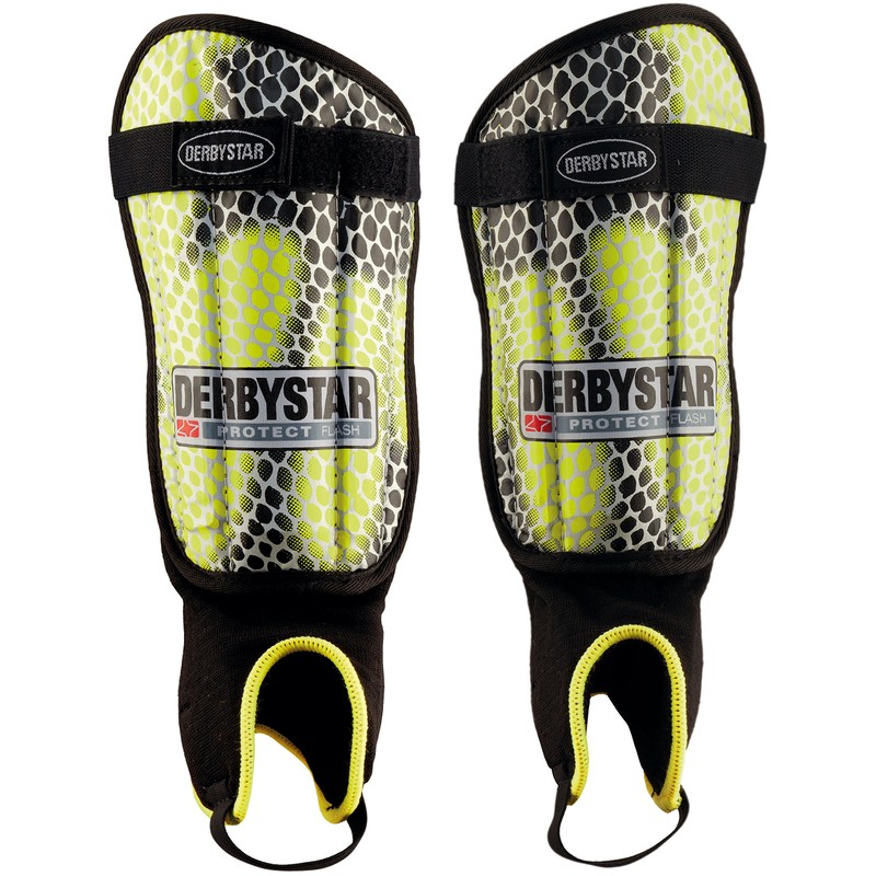 Derbystar Protect Flash 3237 Football Shin Pads Yellow/Black/Grey, yellow, xxs