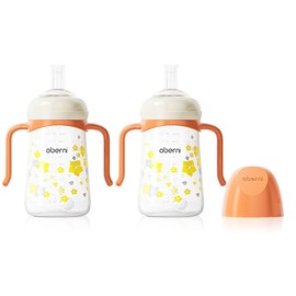 Obenri Baby Sippy Cup 240ml/8oz, Toddler Water Drinking Bottle with Non-Spill Valved Spout and Handle for 6+ Months, Orange/2Pack