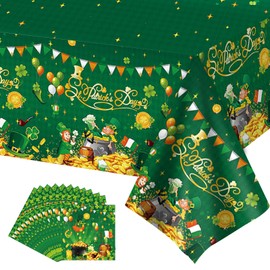 Mayoii St. Patrick's Day Tablecloth with Napkins Set, 53.9x107.9 inch Green Irish Style Table Cloth, Waterproof Rectangle Plastic Table Cover for St. Patrick's Day Party Decorations