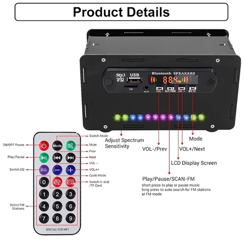 Stroagymoon DIY Bluetooth Speaker Kit LED FM Radio USB Mini