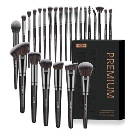 Maange Brochas Set 25 Brochas Maquillaje Profesionales Con Caja Alta Calidad Kit De Brochas Kabuki Brocha Para Base Pincel Para El Rostro Pincel Para Los Ojos Negro
