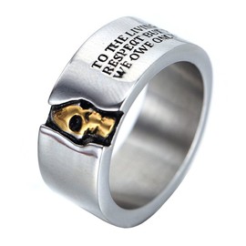 HIJONES Men's Stainless Steel Cool Rock Half Face Skull Biker Ring with Quotes 10MM Wide Band Size S