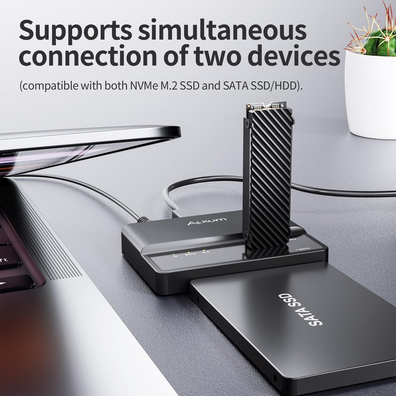 Alxum 2 in 1 M.2 NVME SATA SSD Enclosure External-Tool-Free