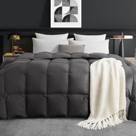 Dreamhood Down Fiber Comforter King Size 106x90 Fluffy Duvet Insert Feather and Down Fiber Filling Ultra Soft Dark Grey All Season Comforter with Corner Label