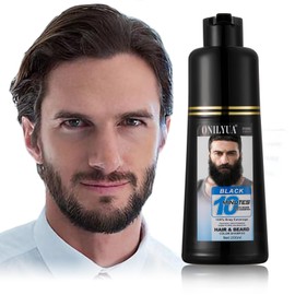 Men’s Beard Dye Black in 10 Mins, Instant Beard Color for Men Gray Mustache & Beard Coverage, 3 in 1 Long Lasting Beard Dye Shampoo, Gifts for Men Dad, Quick & Easy to Use