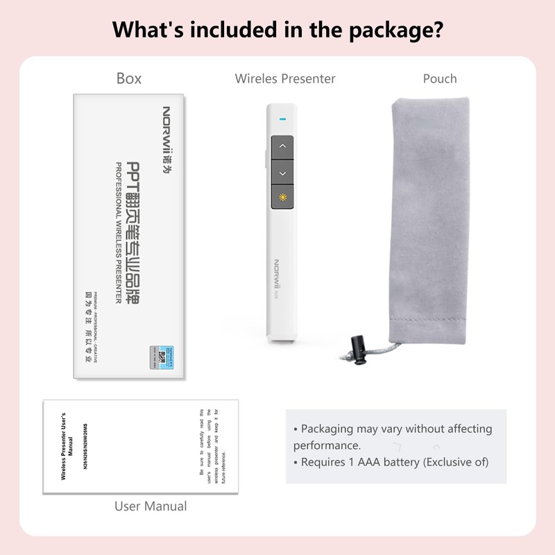 Norwii N26 Wireless Presentation Clicker, Presentation Remote, PowerPoint Clicker with