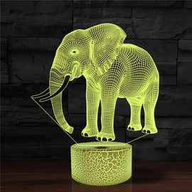 Comiwe Elephant 3D Illusion Night Light Toy, Decoration LED Bedside Lamp, 16 Colours, Changing with Remote Control, Christmas Decoration Lamp, Birthday Gift for Girls, Boys, Children and Friends