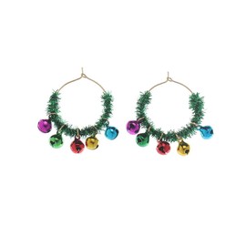 Colorful Jingle Bells Hoop Earrings Christmas Ornament Wreath Drop Dangle Earring Fashion Xmas Festive Holiday Party Jewelry for Women Gifts New Year (Green)