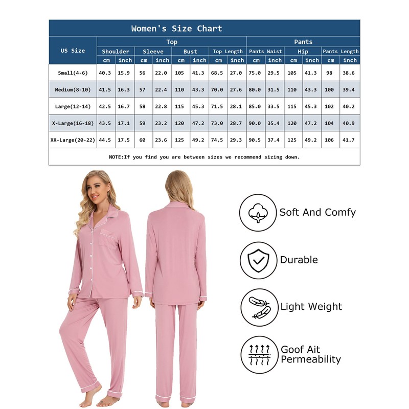 Leikar Button Up Pajamas For Women Soft Comfy Set Roberta