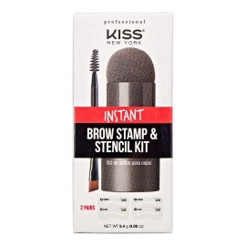 Kiss New York Instant Brow Stamp And Stencil Kit Dark Brown Eyebrow Powder