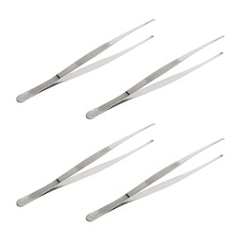 Aoje-Link Stainless Steel Straight Blunt Tweezers, horizontal serrated tips, used for repairs, barbecues, auxiliary tools, silver, 4pcs