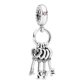 Lkwrideiny Keys of Love Dangle Crystal and Charm 925 Sterling Silver Pendant,Jewelry Beads Gifts for Women Bracelet&Necklace