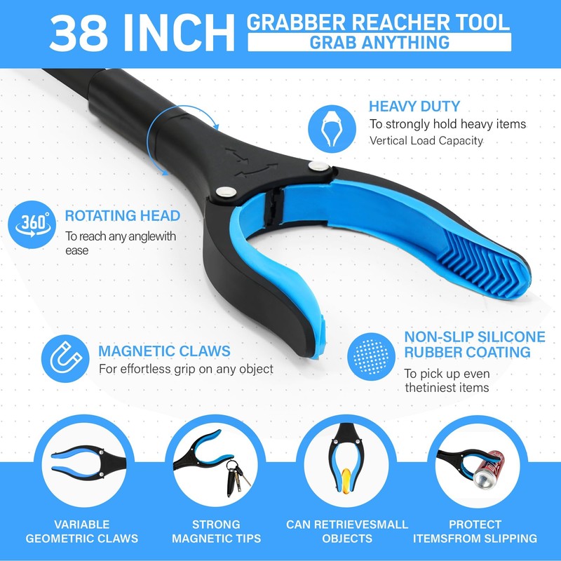 38" Extra Long Grabber Reacher Tool – 2 Pack Foldable