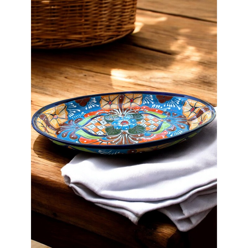 Large Talavera Oval Platter – 17.5” x 10” Hand-Painted Ceramic