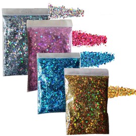 KARLOR Glitter Powder Makeup, 4 x 30 g Glitter Powder Face Body Nail Laser Glitter Powder for Crafts Nail Art Glitter Crafts, Silver Gold Pink Blue Glitter Powder for Nail Face Body Hair