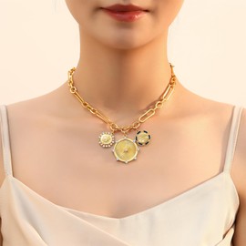 HERSIN Chunky Gold Heart Necklace for Women, 18K Gold Plated Brass, Sun Heart Pendant Charm, Thick Paperclip Chain, Hip Hop Choker, Jewelry Gifts