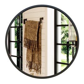 Growsun 30'' Black Round Mirror, Circle Wall Mirror for Bathroom Vanity, Entryway Living Room with Metal Frame for Home Decor