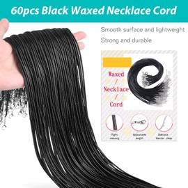 KUUQA 60Pcs Waxed Necklace Cord Black Necklace String with 2mm Clasp Bulk for Necklace Bracelet Jewelry Making Accessories