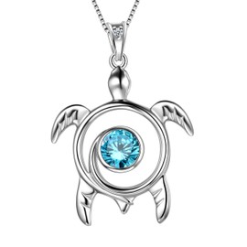 Aurora Tears Turtle Necklace 925 Sterling Sliver Animals Pendant Blue Aquamarine March Birthstone Jewellery Gifts with Cubic Zirconia for Women DP0172B