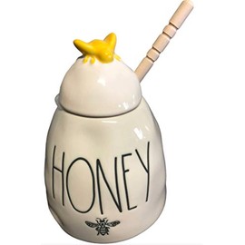 Rae Dunn by Magenta HONEY Pot Wooden Dipper Bee Icon Yellow Bee Topper
