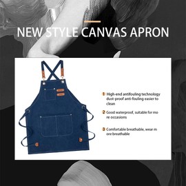 MAIGO Kids Apron - Waterproof Cotton Canvas Apron with Pockets, Kid Aprons for Cooking, Art or Kitchen Baking (blue)