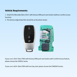 EASYGUARD Smart Key keyless Entry System fit for 2014+ Benz C Class W205 // E W213 // G W463 // S W222 // GLC X253 C253 FBS4 with OEM Push Start Button Without Comfort Access (ESW309C02-N-PP, BE24)