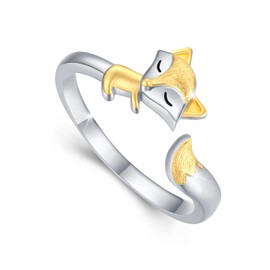 SOESON Fox Ring Women's 925 Sterling Silver Adjustable Animal Rings Open Rings Gift Jewellery for Women (8#), Sterling Silver