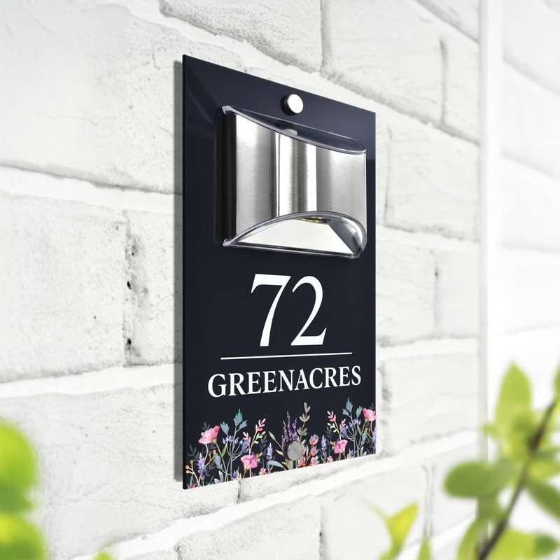 Custom Signs Solar Illuminated Modern Anthracite House Number Sign 24cm