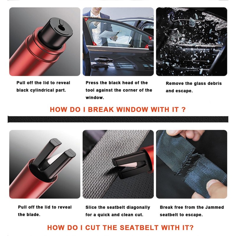 ACEBON Car Safety Hammer Window Glass Breaker and Seat Belt