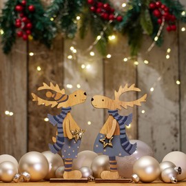 com-four® 2 x Decorative Stands for Christmas, Reindeer Made of Wood for Standing, Christmas Stand for Decorating and Gifting (XXL Reindeer - Red + Green)