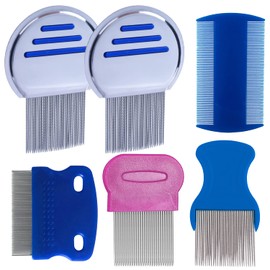 OBSCYON 6Pieces Stainless Steel Metal Professional Lice Combs Double Sided Headlice Nit Comb for Kids Pets and Adults