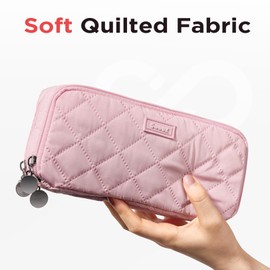 Sooez Sooez Large Pencil Case Pouch, Extra Big Pencil Bag with 8 Compartments, Pen Bag Wide Opening, Soft Quilted Pencil Pouch Organizer with Zipper, Portable Pencil Case for Teen Girls, Blush