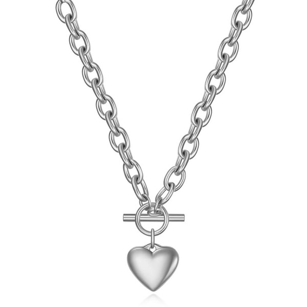 ALRNBY Silver Necklaces for Women Chunky Heart Necklace Gold/Silver Dainty