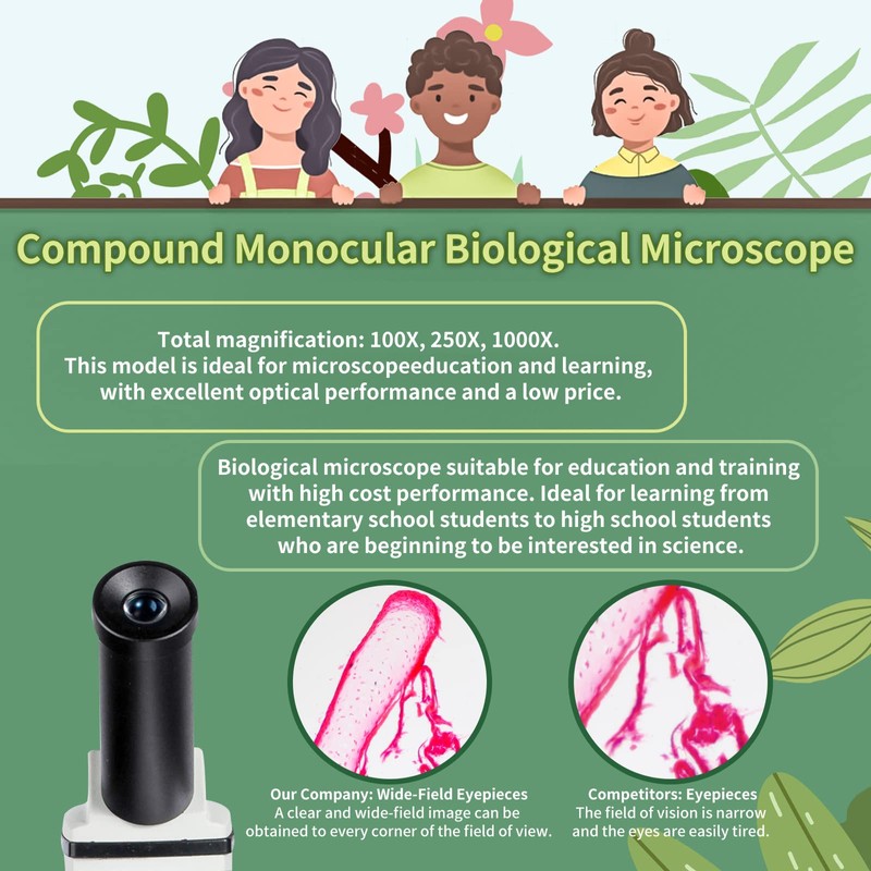 MAXLAPTER Microscope Kit for Kids 8-12 with Prepared Slides, 100-1000X