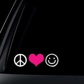 World Design Peace Love Happiness with Pink Heart Car Decal/Sticker