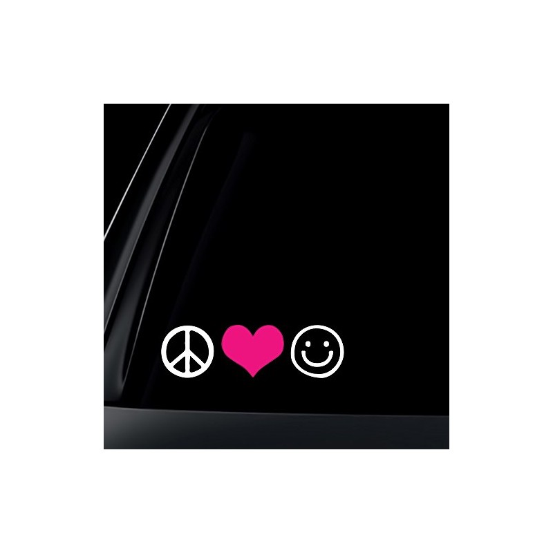 World Design Peace Love Happiness with Pink Heart Car Decal/Sticker