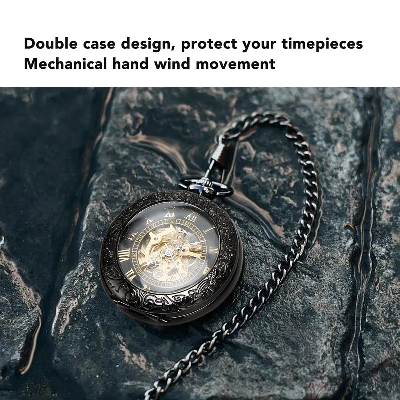 Mechanical Pocket Watch Vintage Double Case Watch Hand Wind Skeleton