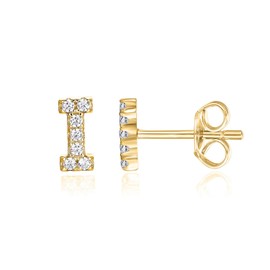 PAVOI 14K Yellow Gold Plated Sterling Silver CZ Alphabet Letter Earrings | Initial Earrings for Women | Letter I