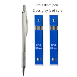 3.0MM Art Painting Pencil Set with Black/Red Leads Stainless Steel Metal Mechanical Pencil Sketch Crafting Automatic Pencils 2B (3.0mm pen 2Pcs gray lead core)