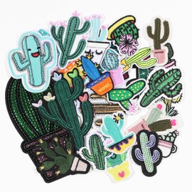 25pcs Random Assorted Styles Embroidered Patches, Sew On/Iron On Patch Applique for Clothing Accessories (25PCS Cactus Set)