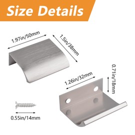 MOROBOR Finger Edge Pull, 8pcs Concealed Handle Modern Style Drawer Handle, Aluminum Alloy Invisible Handle Wardrobe Handle for Cabinet Hardware Drawer, 50mm/Brushed Nickel