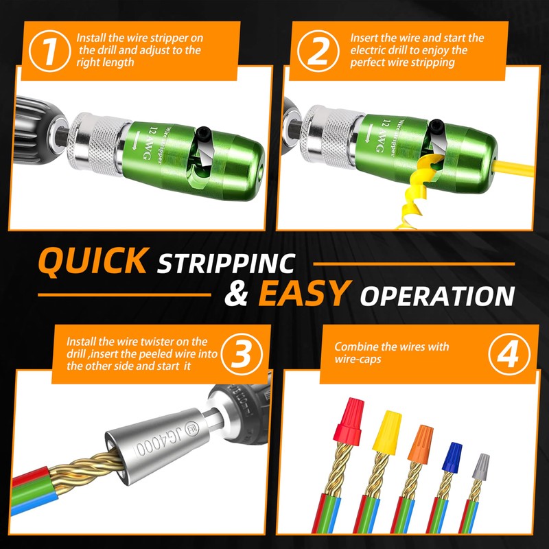 Wire Stripper for Drill, Wire Twister Tool for Drill, 14-12-10-8-6