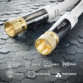KabelDirekt – SAT Cable – Coaxial, Internet & Satellite TV/Aerial Cable with F-Connector, Metal Plug – Designed in Germany – 15m (Radio, DVB-T2, DVB-C, DVB-S2 – white)