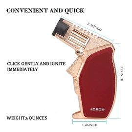JOBON Torch Lighter Adjustable Firepower Refillable Butane Gas Jet Cigar Lighter with a Gift Box for BBQ Kitchen (Without Gas) (Dark Red)