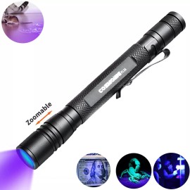 Cosmoing Zoomable 395nm UV Light Penlight Scalable Clip Blacklight Flashlight Torch
