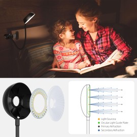 【Clip on Lamp】 10-Level Dimming & 5 Color Modes LED Book Light, Flexible Gooseneck Reading Light for Beds, Desks, Headboards - Eye-Friendly Night Light for Kids/Adults (Black)