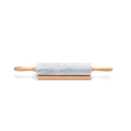 Fox Run Marble Rolling Pin with Wooden Base, 10-Inch Barrel, White