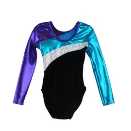 Obersee - O3GL031CXS - Girl's Girls Gymnastics Leotard - Long Arm Diagonal Black | Child (3-4 Years)